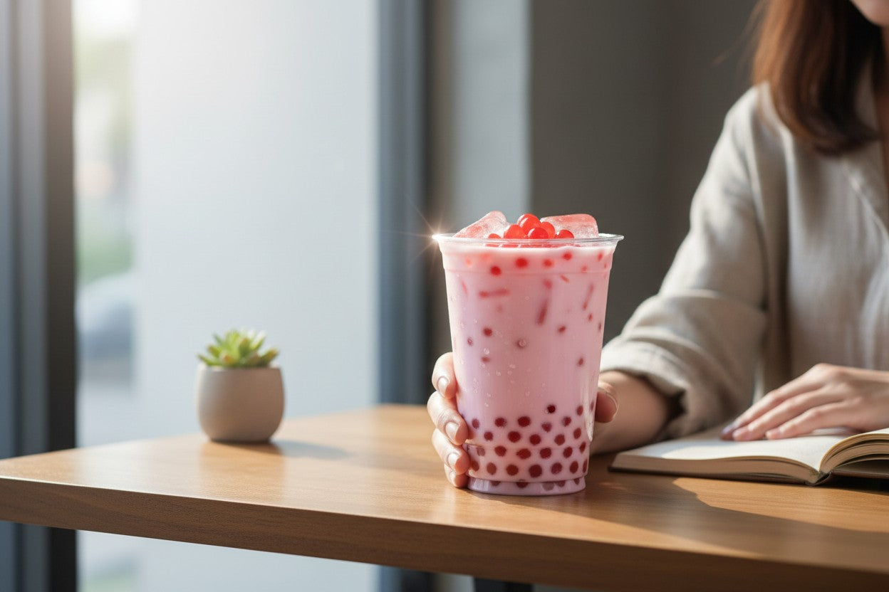 Lavender White Chocolate freezo with strawberry bursties